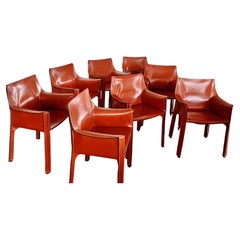 8 Mario Bellini CAB 413 Armchairs in Russian Red (Cognac) Leather for Cassina
