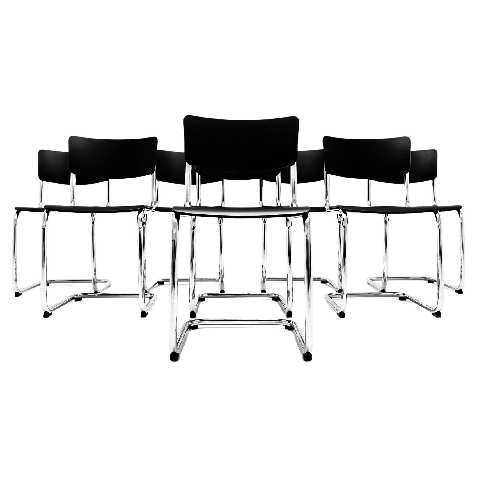 8 Mart Stam Bauhaus style black and chrome S 43 Cantilever chairs by Thonet
