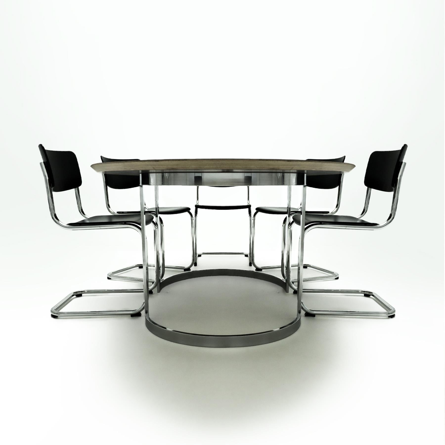 20th Century 8 Mart Stam Thonet S43 chairs matched to a large Milo Baughman style table  