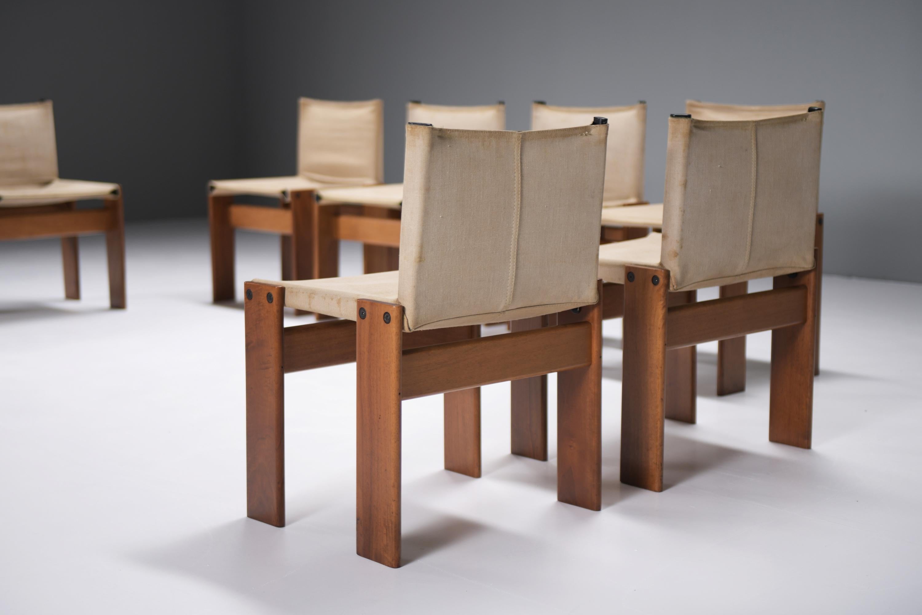8 chaises Monk assorties en toile d'Afra e Tobia Scarpa pour Molteni Italie en vente 12