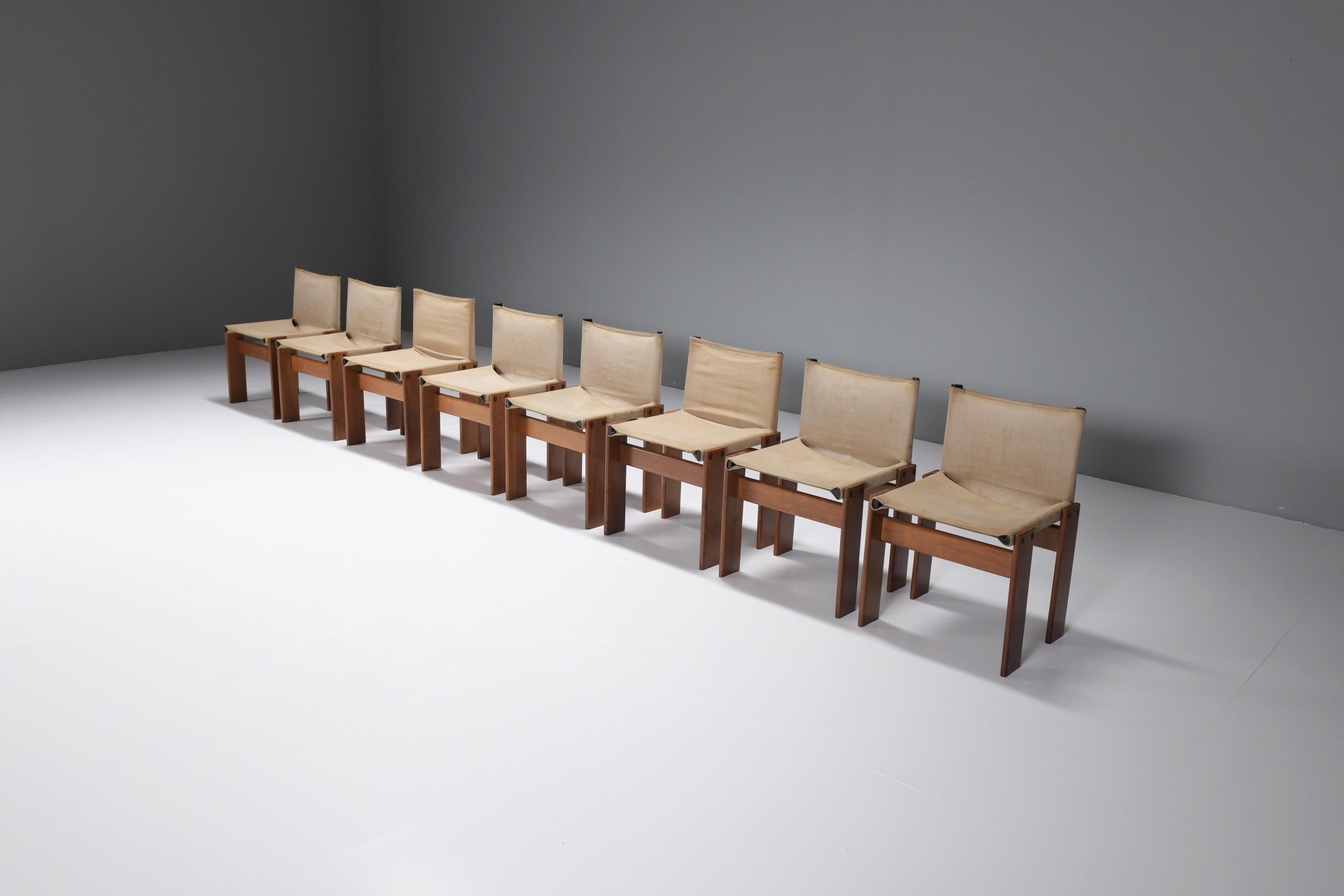 Italian 8 matching Monk Chairs in canvas by Afra e Tobia Scarpa for Molteni Italy For Sale
