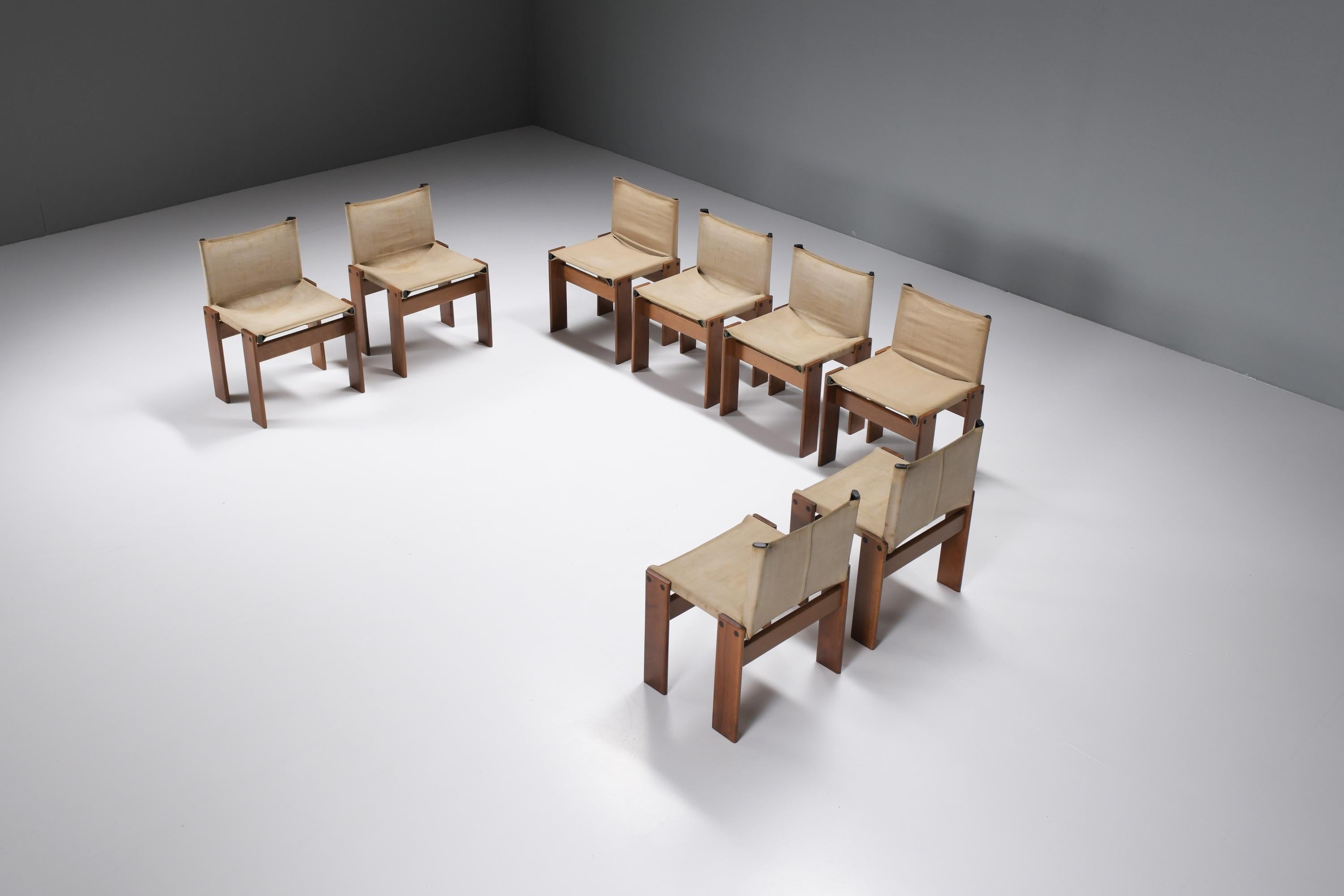 20th Century 8 matching Monk Chairs in canvas by Afra e Tobia Scarpa for Molteni Italy For Sale
