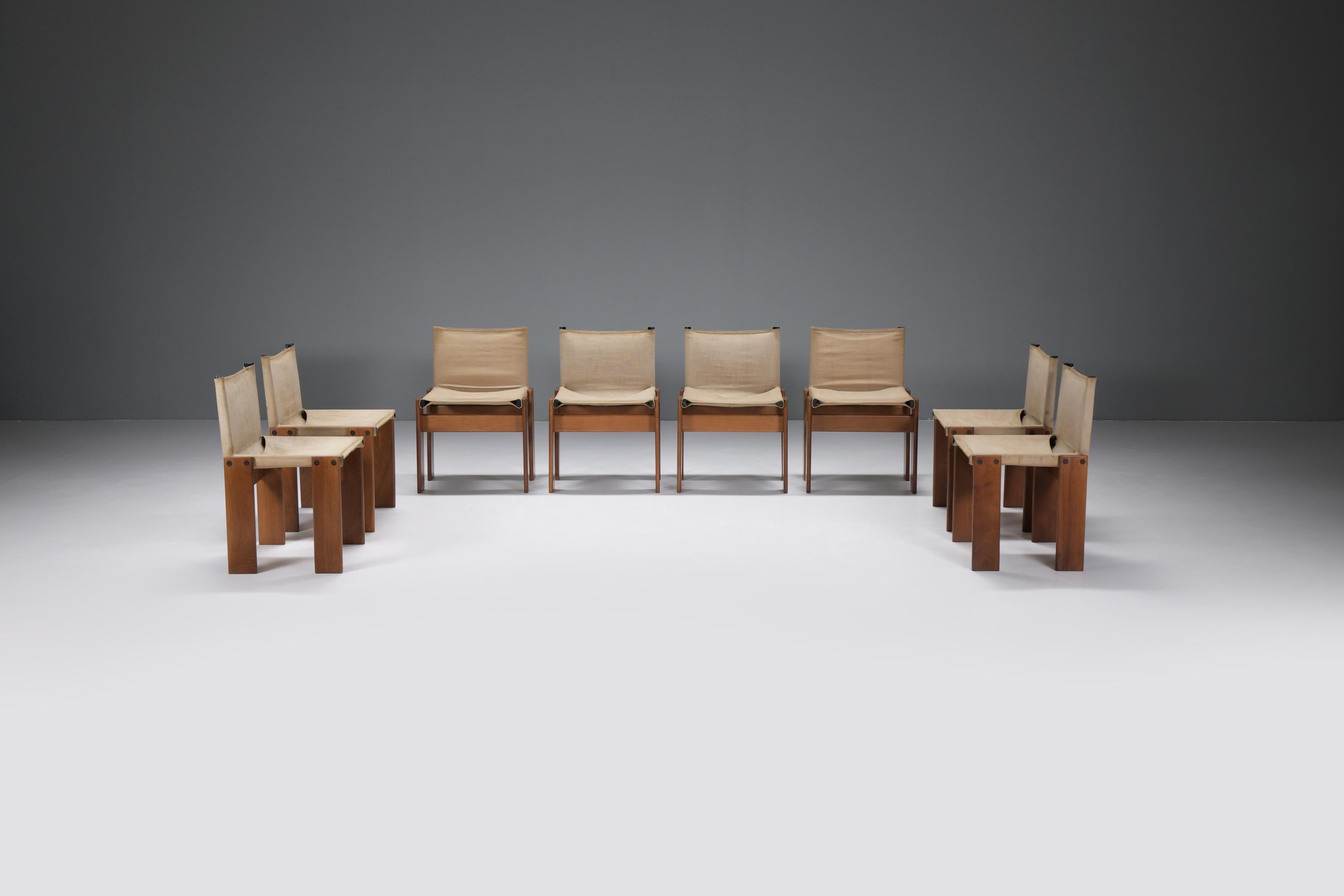Canvas 8 matching Monk Chairs in canvas by Afra e Tobia Scarpa for Molteni Italy For Sale