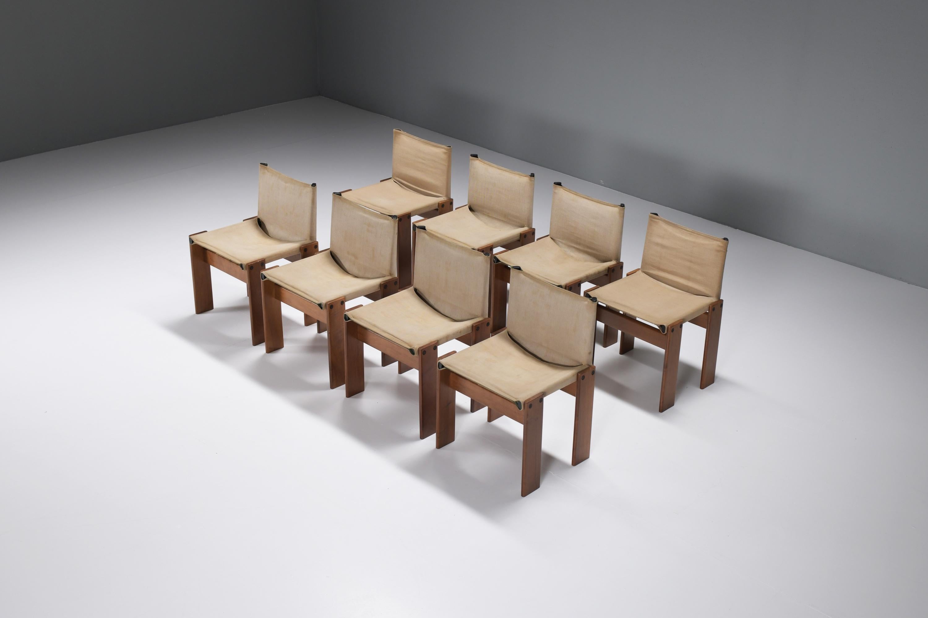 8 chaises Monk assorties en toile d'Afra e Tobia Scarpa pour Molteni Italie en vente 1