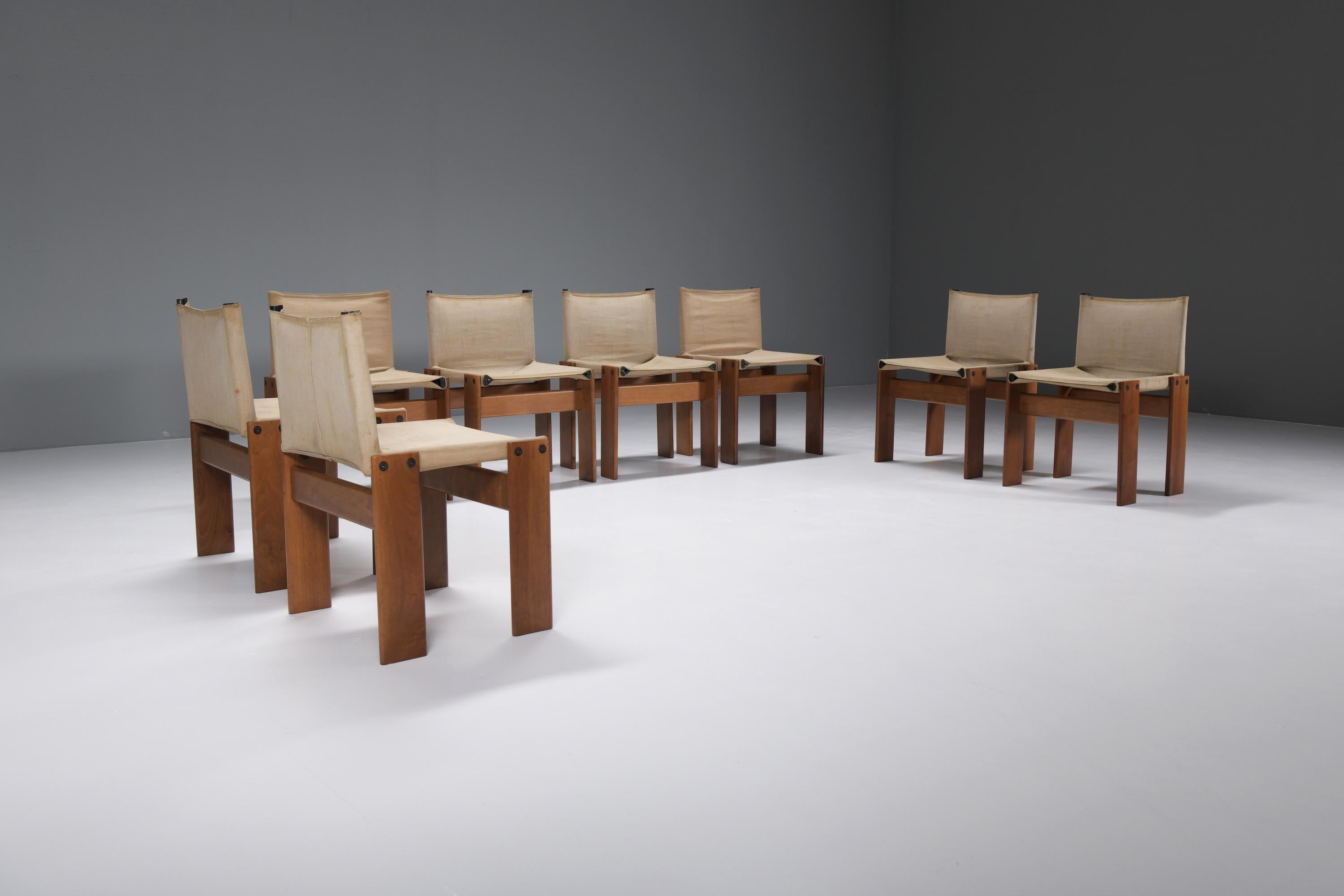 8 matching Monk Chairs in canvas by Afra e Tobia Scarpa for Molteni Italy For Sale 2