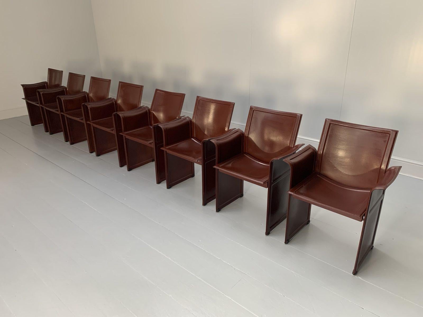 8 Matteo Grassi “Korium” Dining Chairs, in Brown Coach Leather In Good Condition For Sale In Barrowford, GB