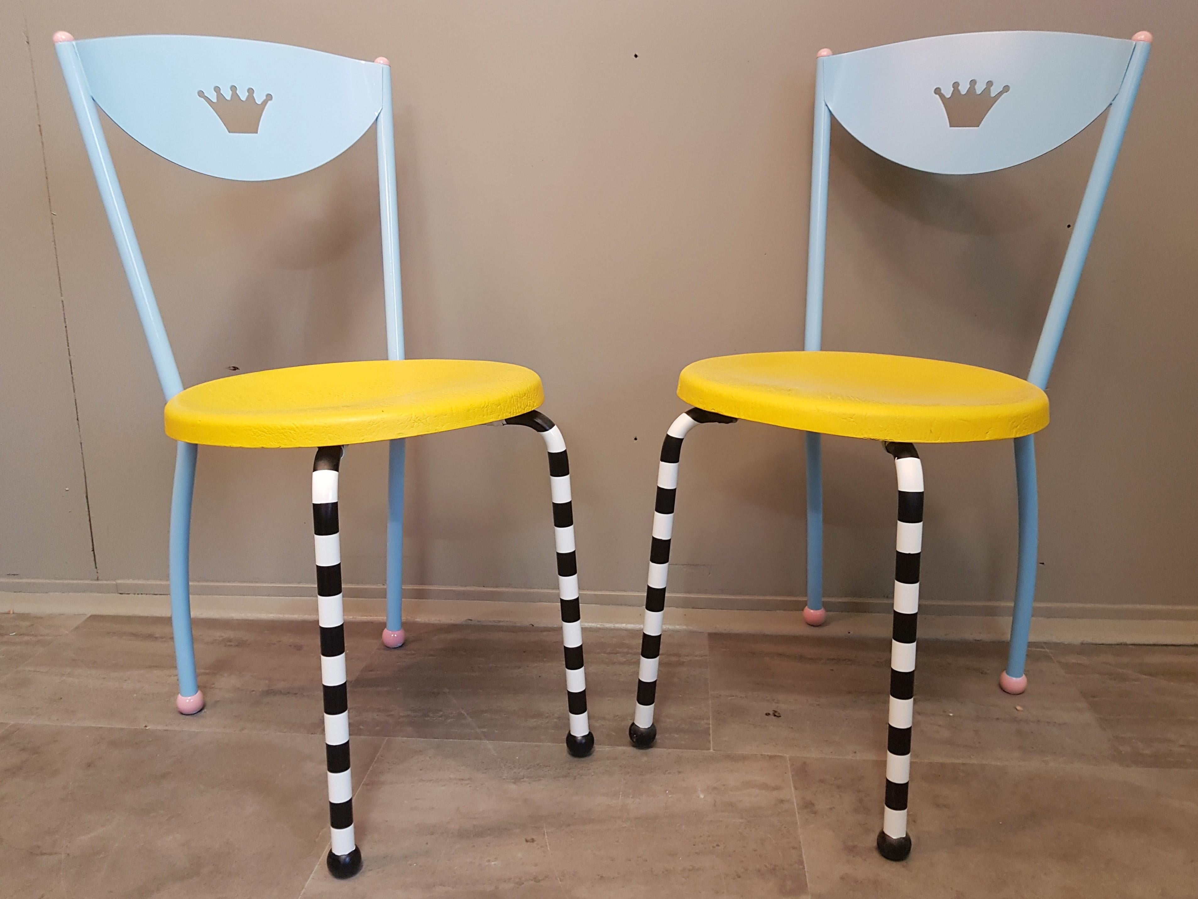 8 Memphis Postmodern Dining Chairs Manner of Michele De Lucci, Italy, 1980s For Sale 8