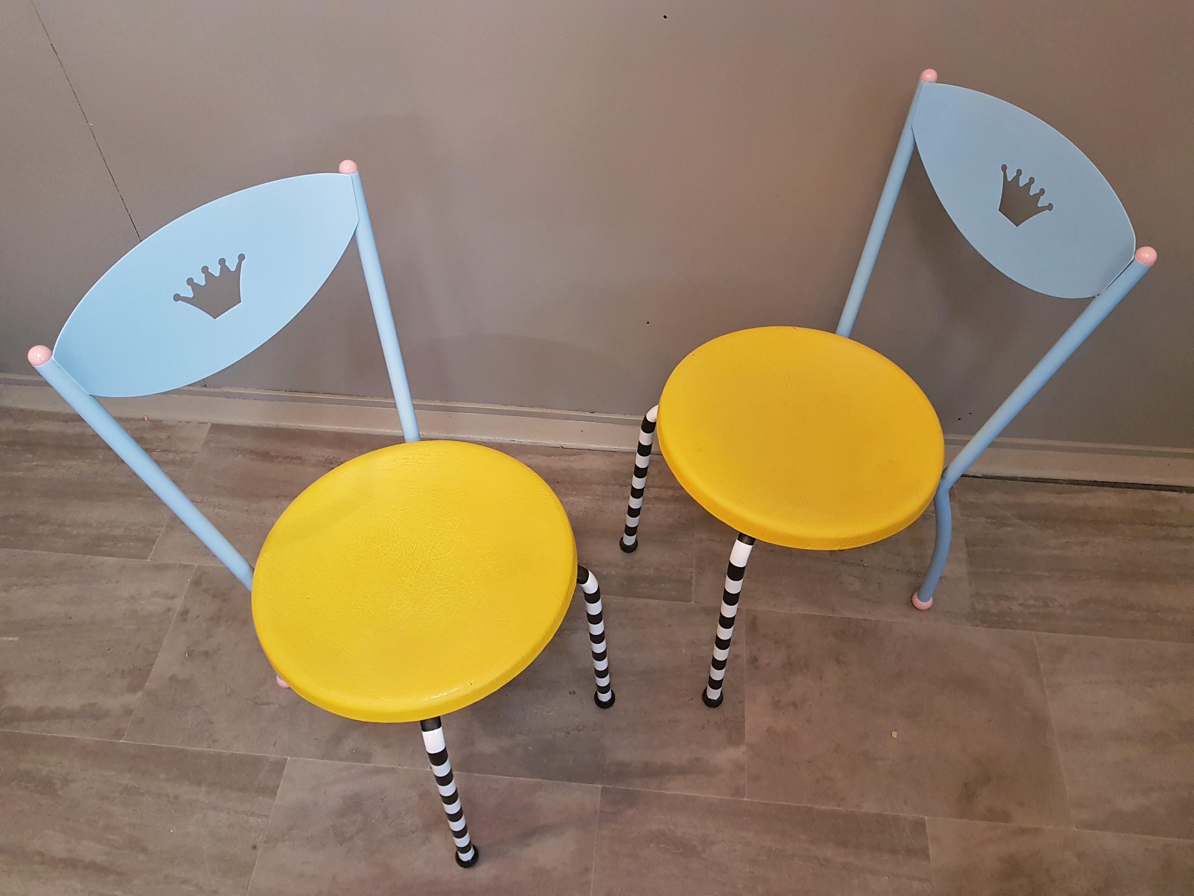 8 Memphis Postmodern Dining Chairs Manner of Michele De Lucci, Italy, 1980s For Sale 11