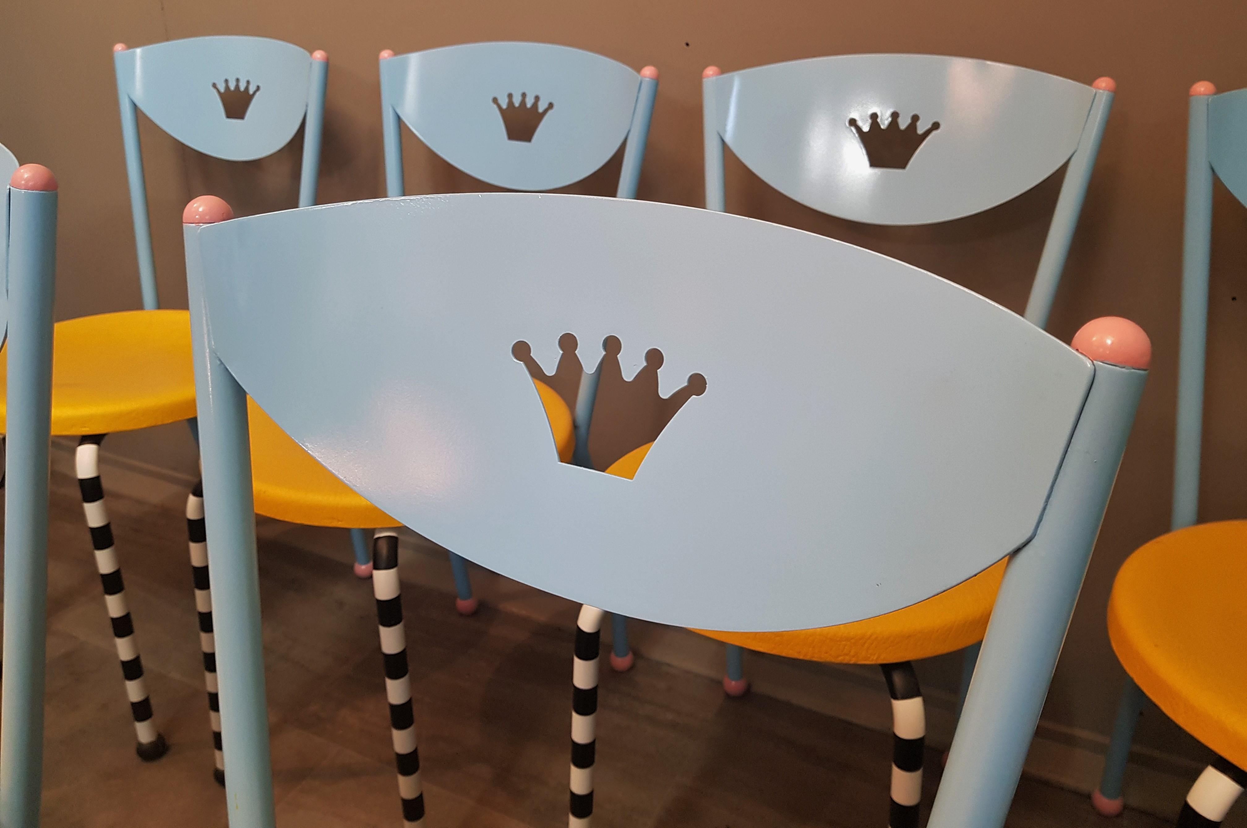 8 Memphis Postmodern Dining Chairs Manner of Michele De Lucci, Italy, 1980s In Good Condition For Sale In Saarbruecken, DE