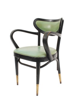 8 Mid-Century Bentwood Green Leather Side Chairs