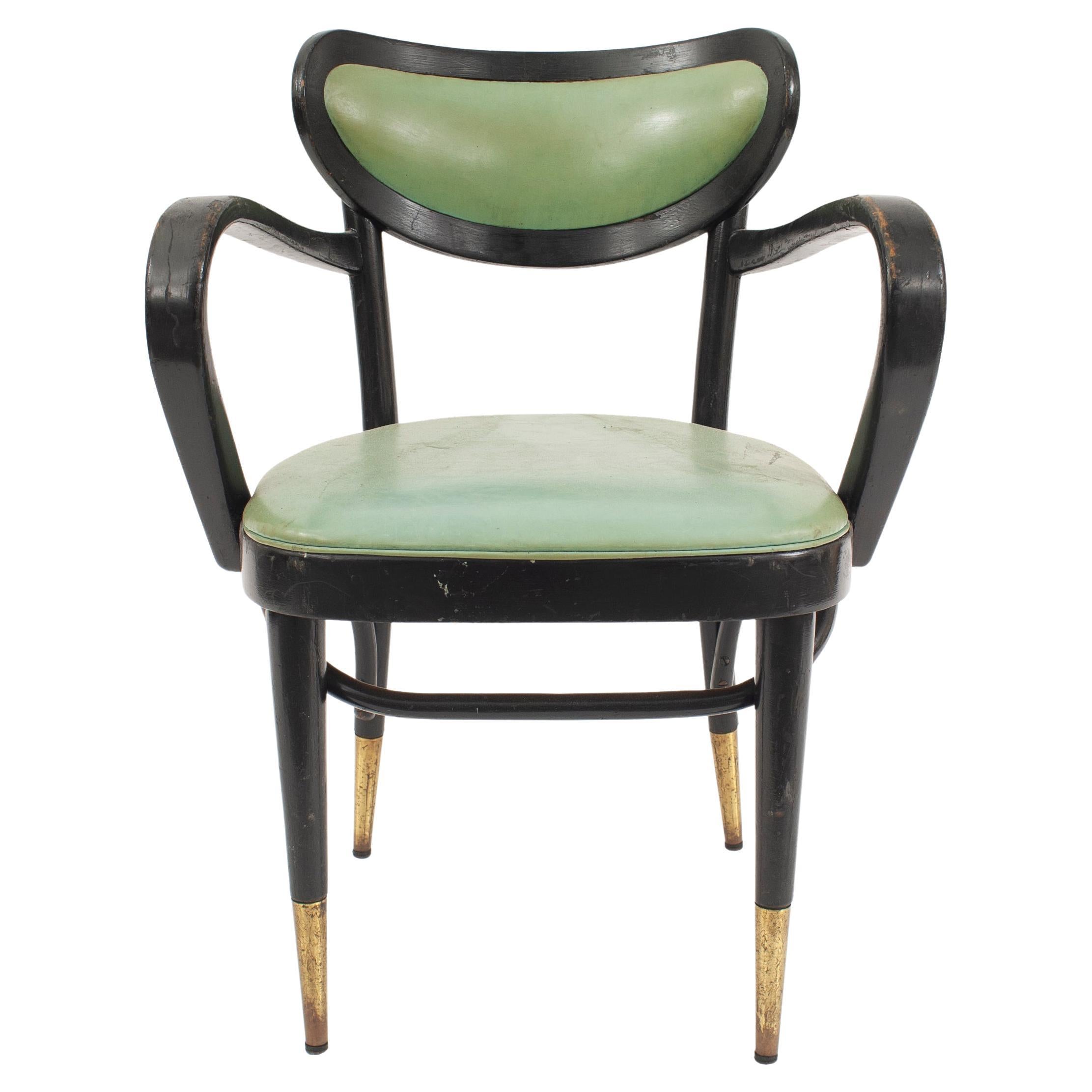 8 Mid-Century Bentwood Green Leather Side Chairs