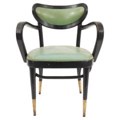 8 Mid-Century Bentwood Green Leather Side Chairs