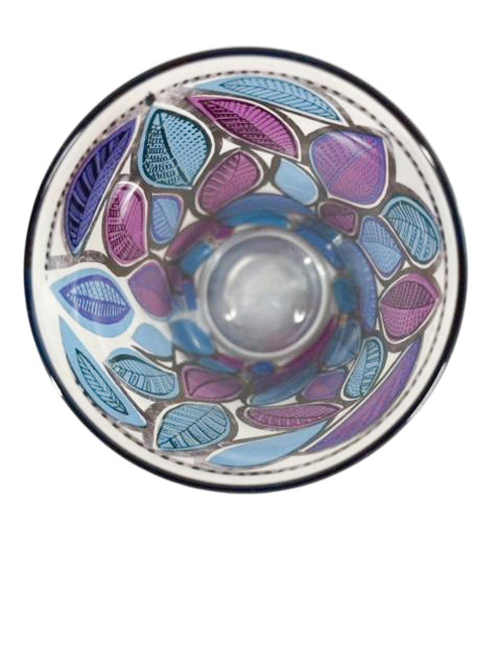 Mid-Century Modern 8 verres longs du milieu du siècle par Cera Glass en émail translucide et or 22 carats en vente