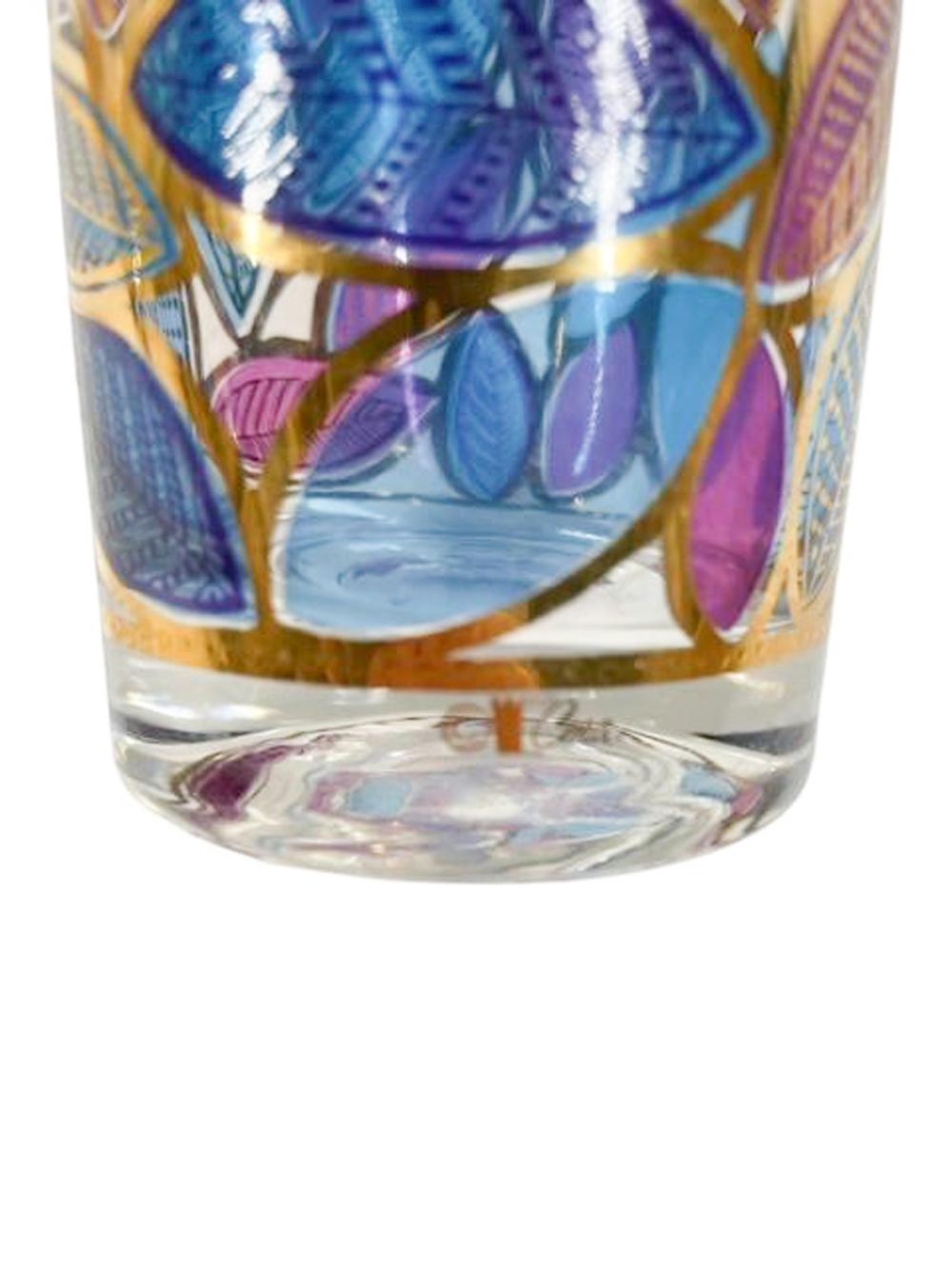 Américain 8 verres longs du milieu du siècle par Cera Glass en émail translucide et or 22 carats en vente