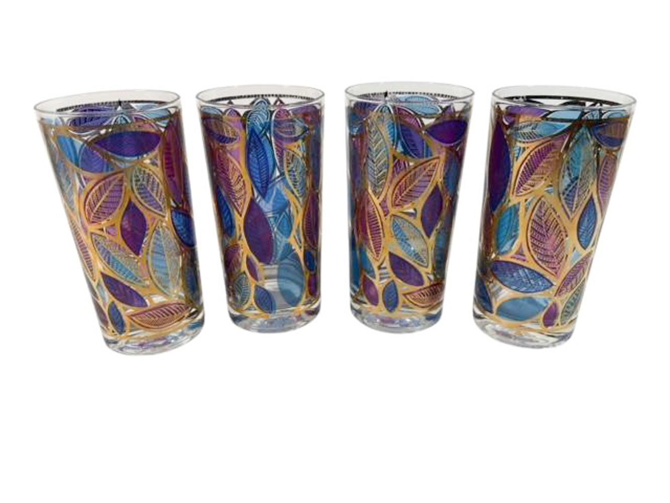 Verre 8 verres longs du milieu du siècle par Cera Glass en émail translucide et or 22 carats en vente