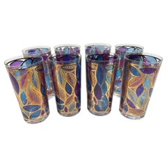 8 Mid-Century Highball Glasses by Cera Glass in Translucent Enamel and 22k Gold