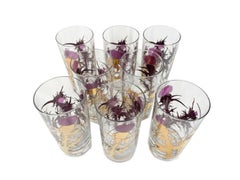 8 Mid-Century Modern Purple Enamel and 22k Gold Gregory Duncan Highball Glasses