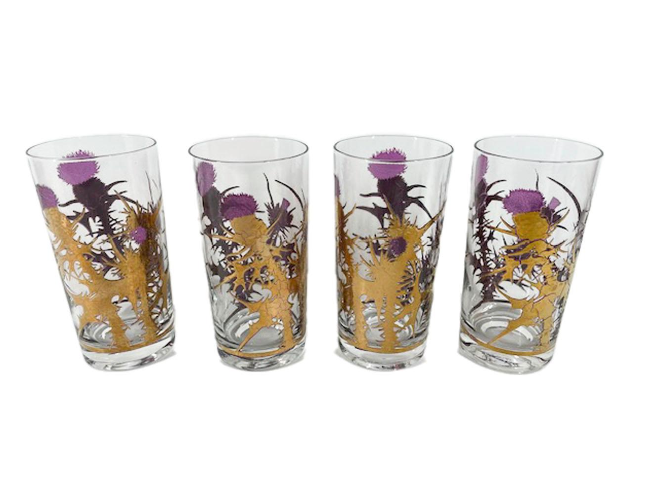 8 verres longs Gregory Duncan en émail violet et or 22 carats, de style moderne du milieu du siècle dernier Bon état - En vente à Nantucket, MA