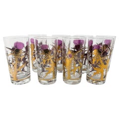 8 Mid-Century Modern Purple Enamel and 22k Gold Gregory Duncan Highball Glasses