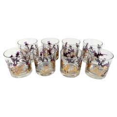 8 Mid-Century Modern Purple Enamel and 22k Gold Gregory Duncan Rocks Glasses