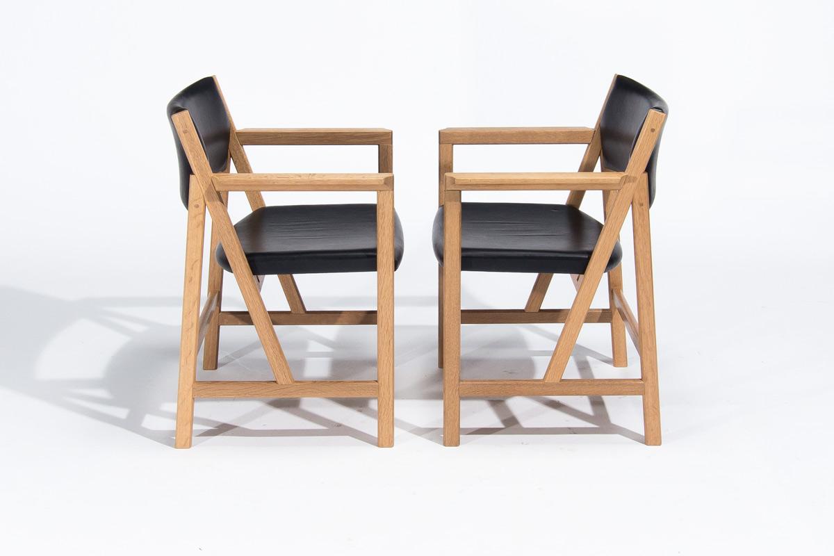 Scandinavian Modern 8 Mid Century Oak Dining Chairs in Leather By Soren Holst, Danish