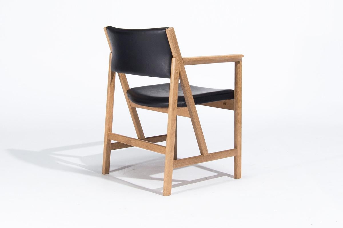 8 Mid Century Oak Dining Chairs in Leather By Soren Holst, Danish 1