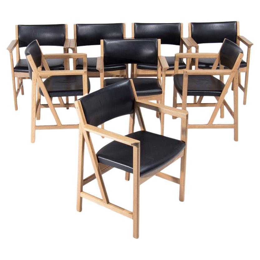 8 Sedie da pranzo in pelle di Oak Oak del Mid Century di Soren Holst, Danimarca