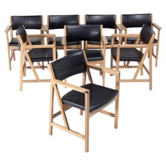 8 Mid Century Oak Dining Chairs in Leather By Soren Holst, Danish