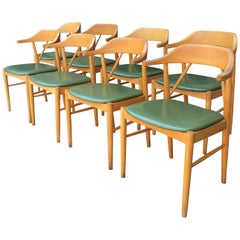 8 Midcentury Swedish Beechwood Dining Chairs by Ferdinand Lundquist for Gemla