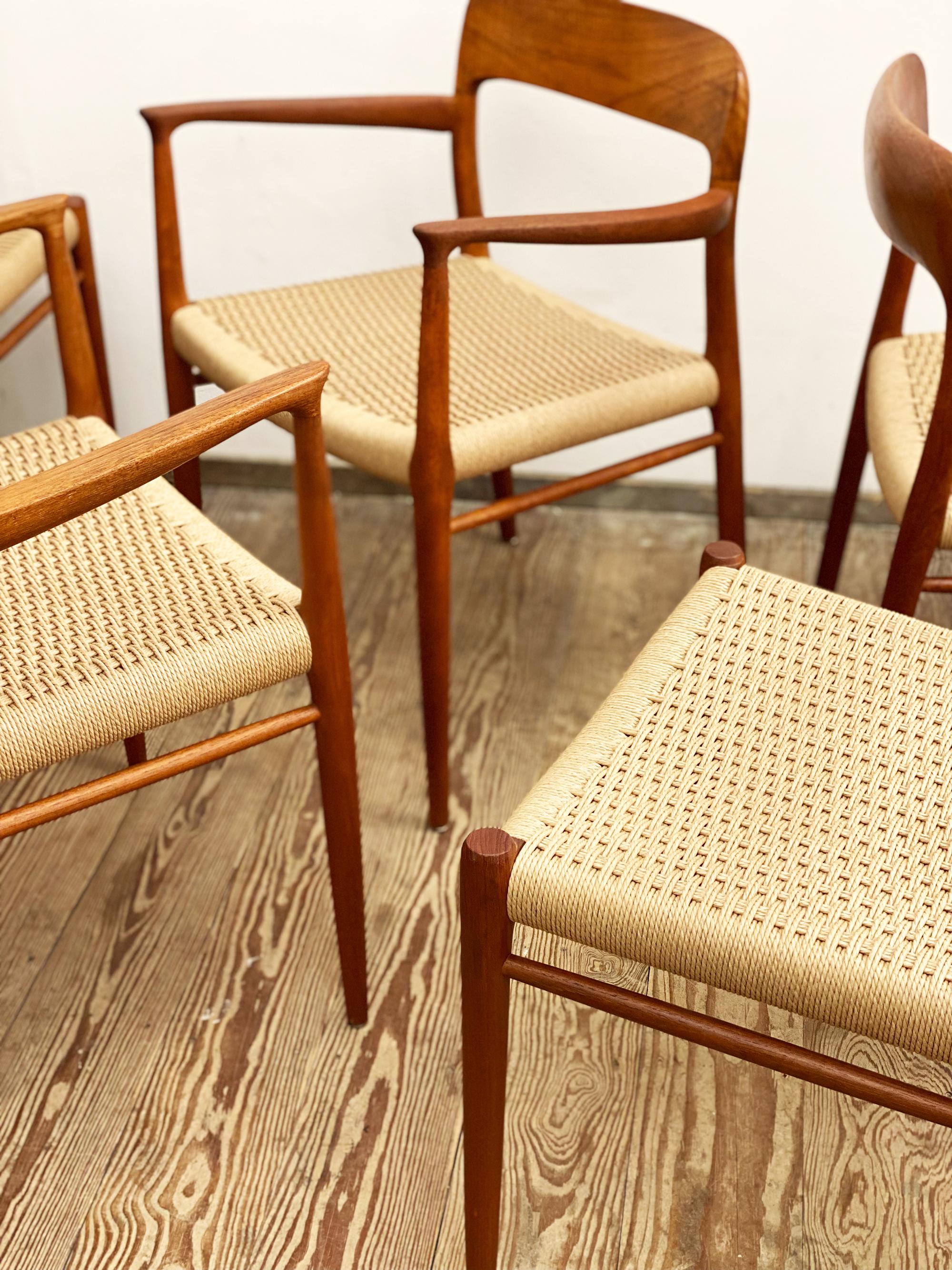 Hand-Carved 8 Mid-Century Teak Dining Chairs  No.56 & 75 by Niels O. Møller for J. L. Moller For Sale