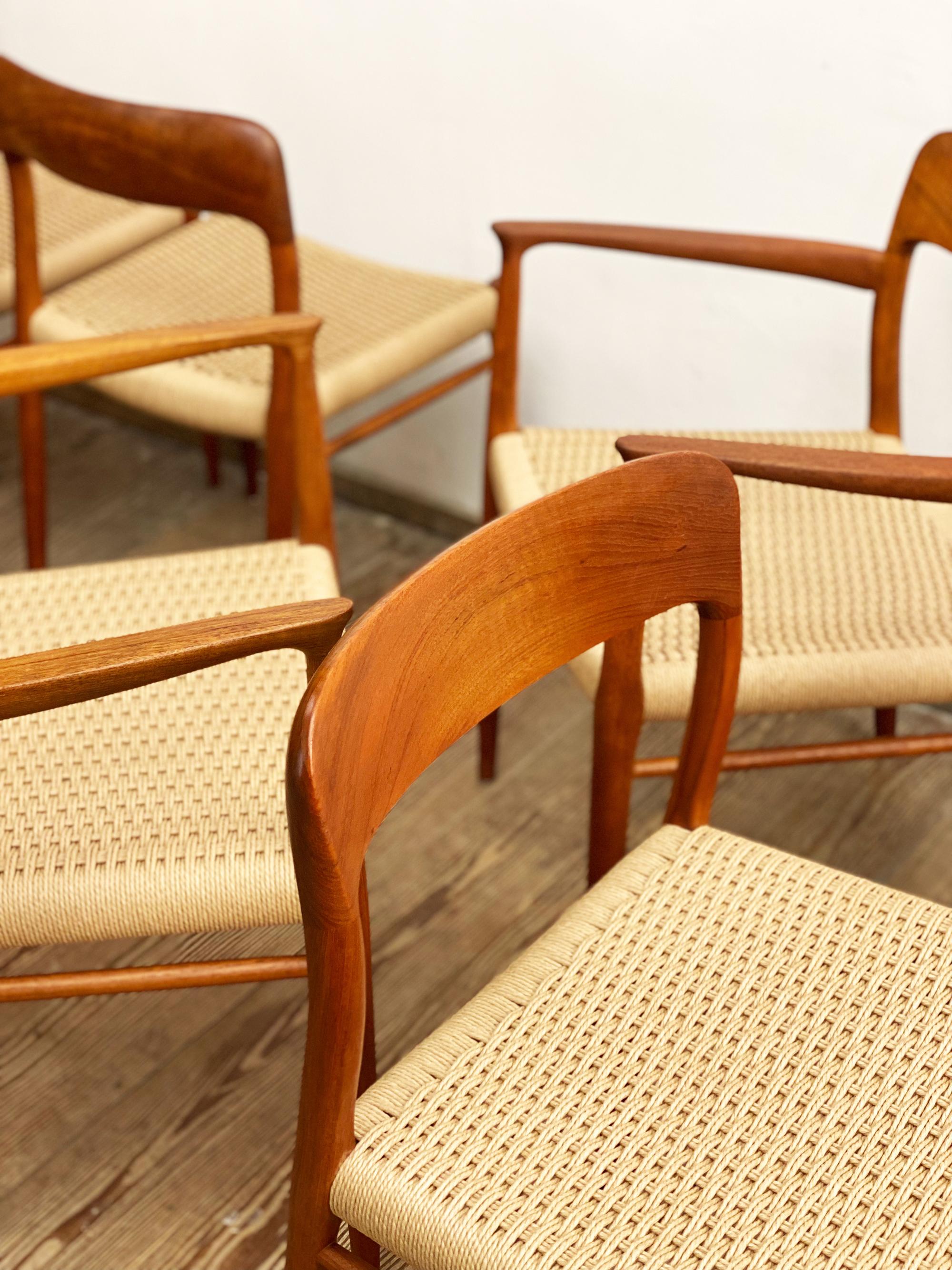 Papercord 8 Mid-Century Teak Dining Chairs  No.56 & 75 by Niels O. Møller for J. L. Moller For Sale