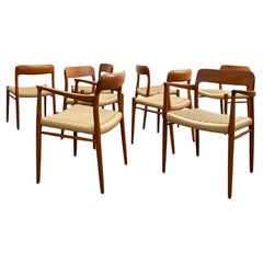 8 Mid-Century Teak Dining Chairs  No.56 & 75 by Niels O. Møller for J. L. Moller