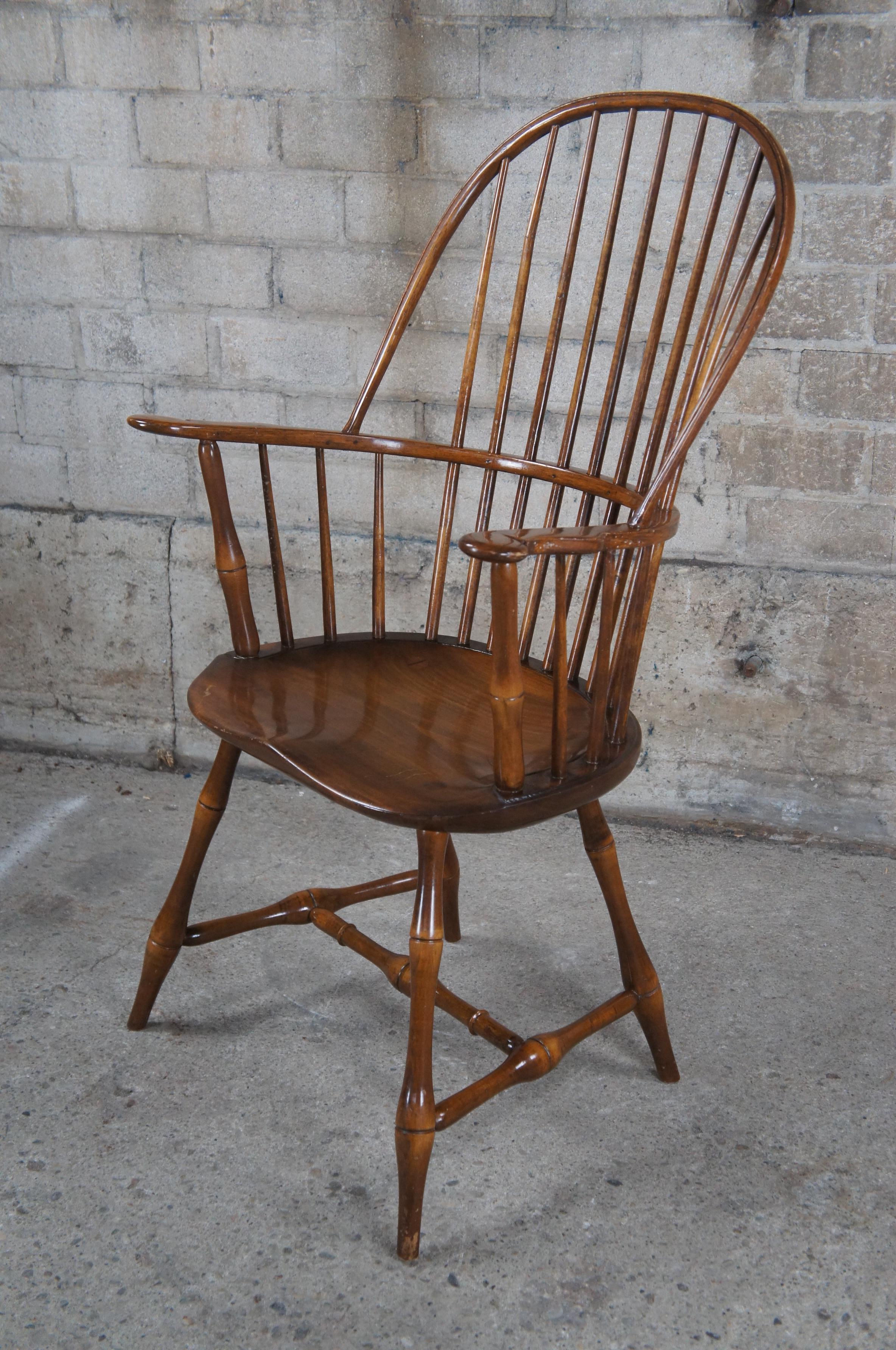 8 Mid Century Windsor Farmhouse Walnut Bow Sack Back Dining Arm & Side Chairs 5