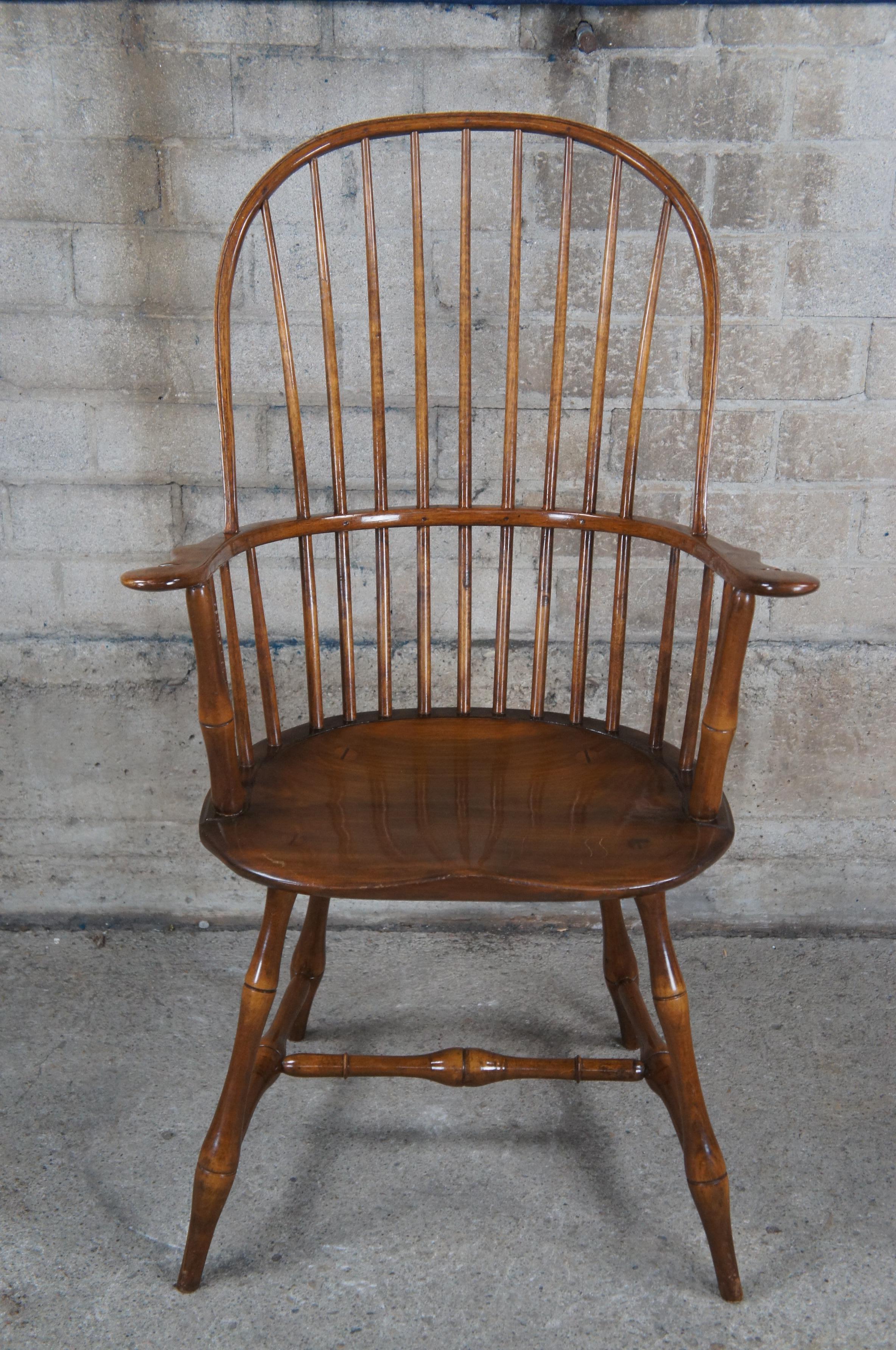 8 Mid Century Windsor Farmhouse Walnut Bow Sack Back Dining Arm & Side Chairs 3