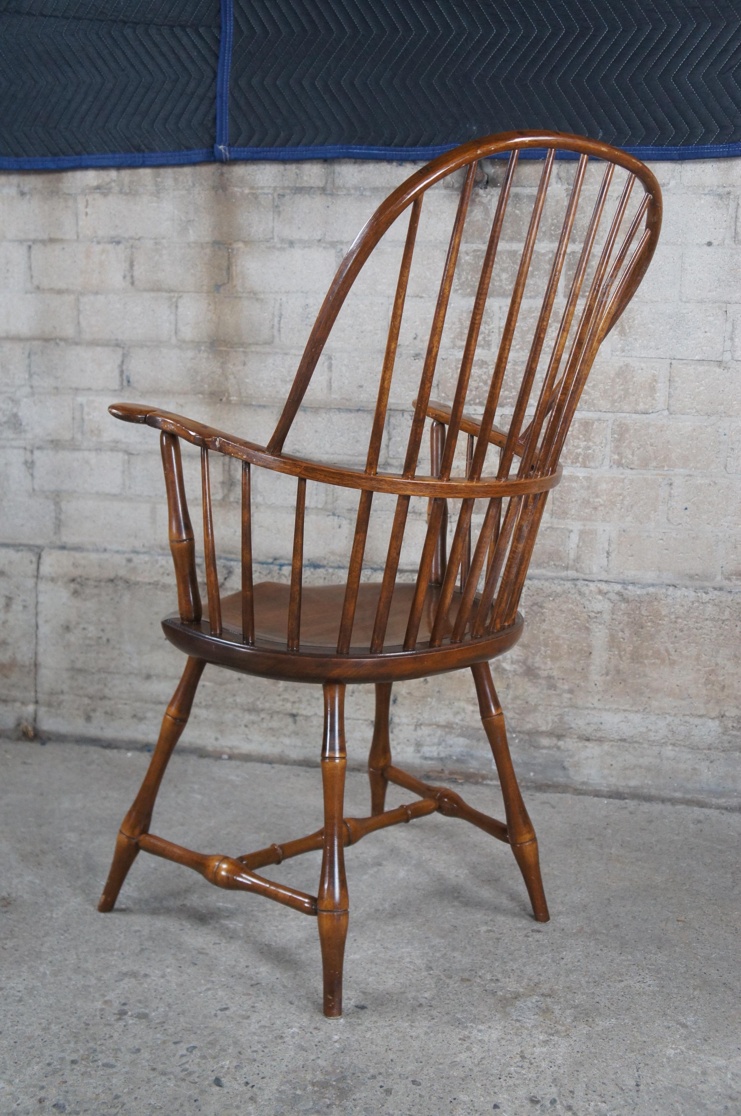 8 Mid Century Windsor Farmhouse Walnut Bow Sack Back Dining Arm & Side Chairs 4
