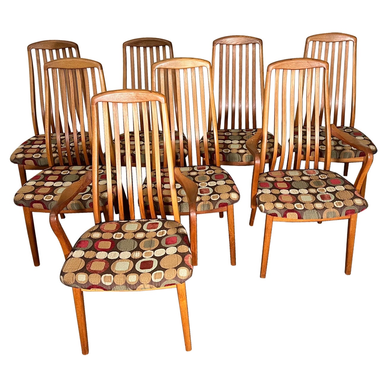 8 Midcentury Danish Modern Teak Dining Chairs by Schou Andersen 2 with Arms