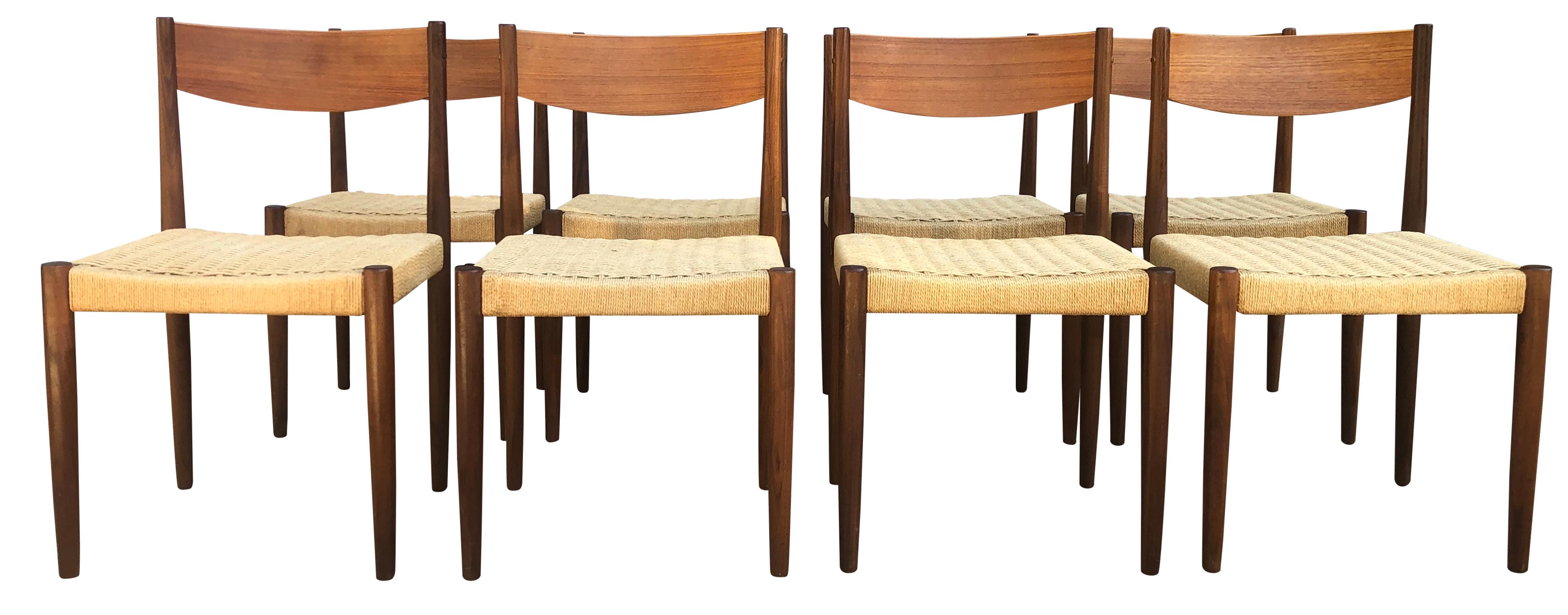 Mid-Century Modern '8' Midcentury Danish Teak Papercord Dining Chairs by Poul Volther