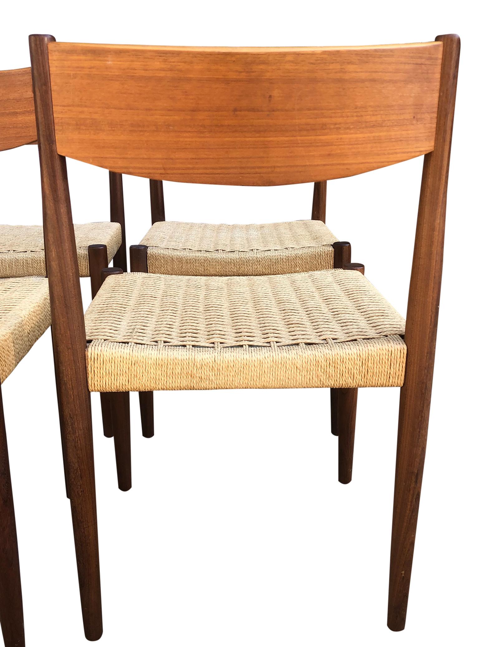 20th Century '8' Midcentury Danish Teak Papercord Dining Chairs by Poul Volther