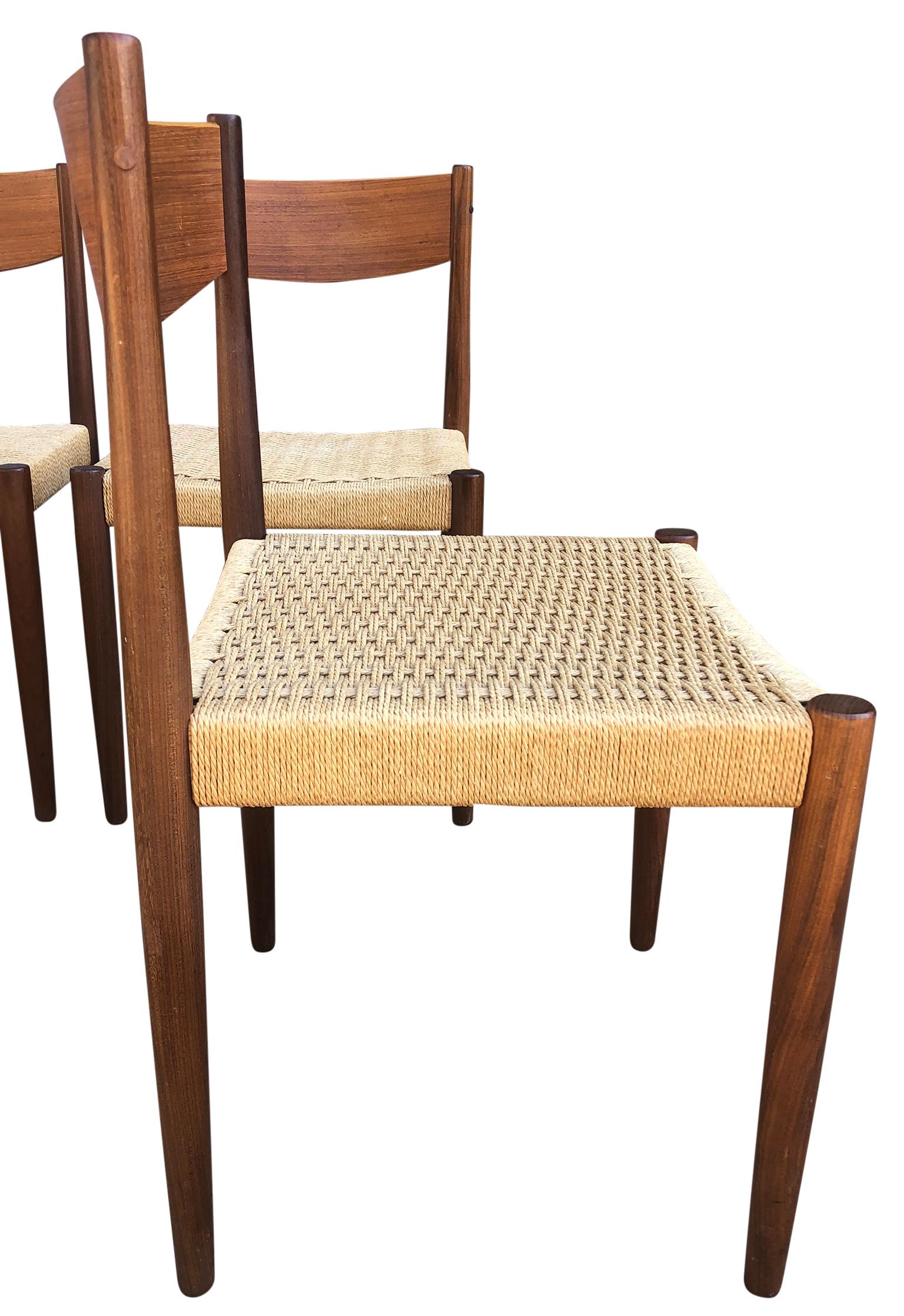 '8' Midcentury Danish Teak Papercord Dining Chairs by Poul Volther 1