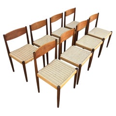 '8' Midcentury Danish Teak Papercord Dining Chairs by Poul Volther