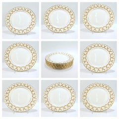 8 Midcentury Gilt Scalloped Gladstone Scroll Pattern Bone China Dinner Plates PC