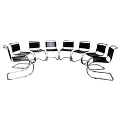 8 Mies van der Rohe Cantilever MR10 Chairs in Chrome & Black Saddle Leather