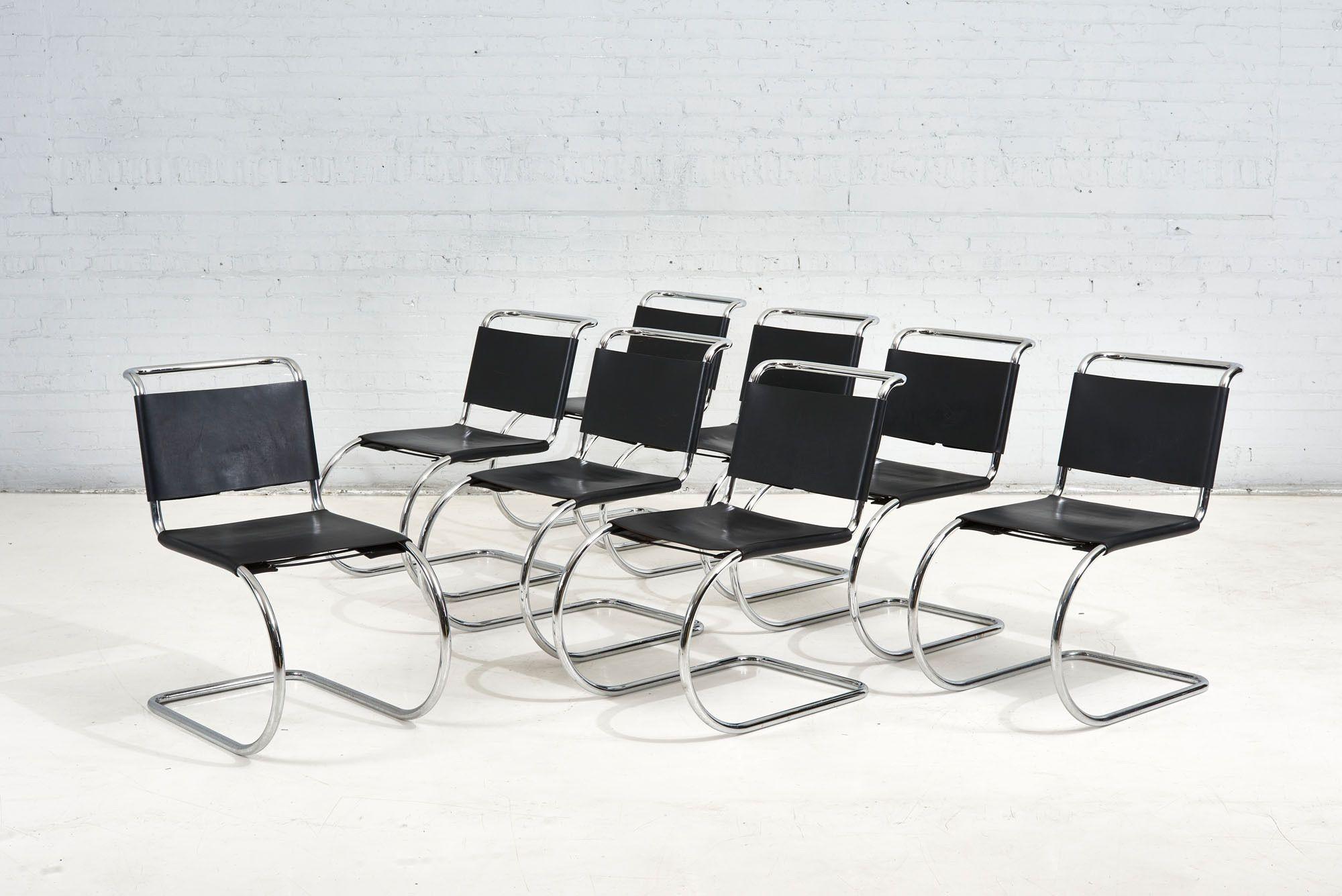 8 Mies van der Rohe MR10 chairs for Knoll, 1970, All chairs have original leather.