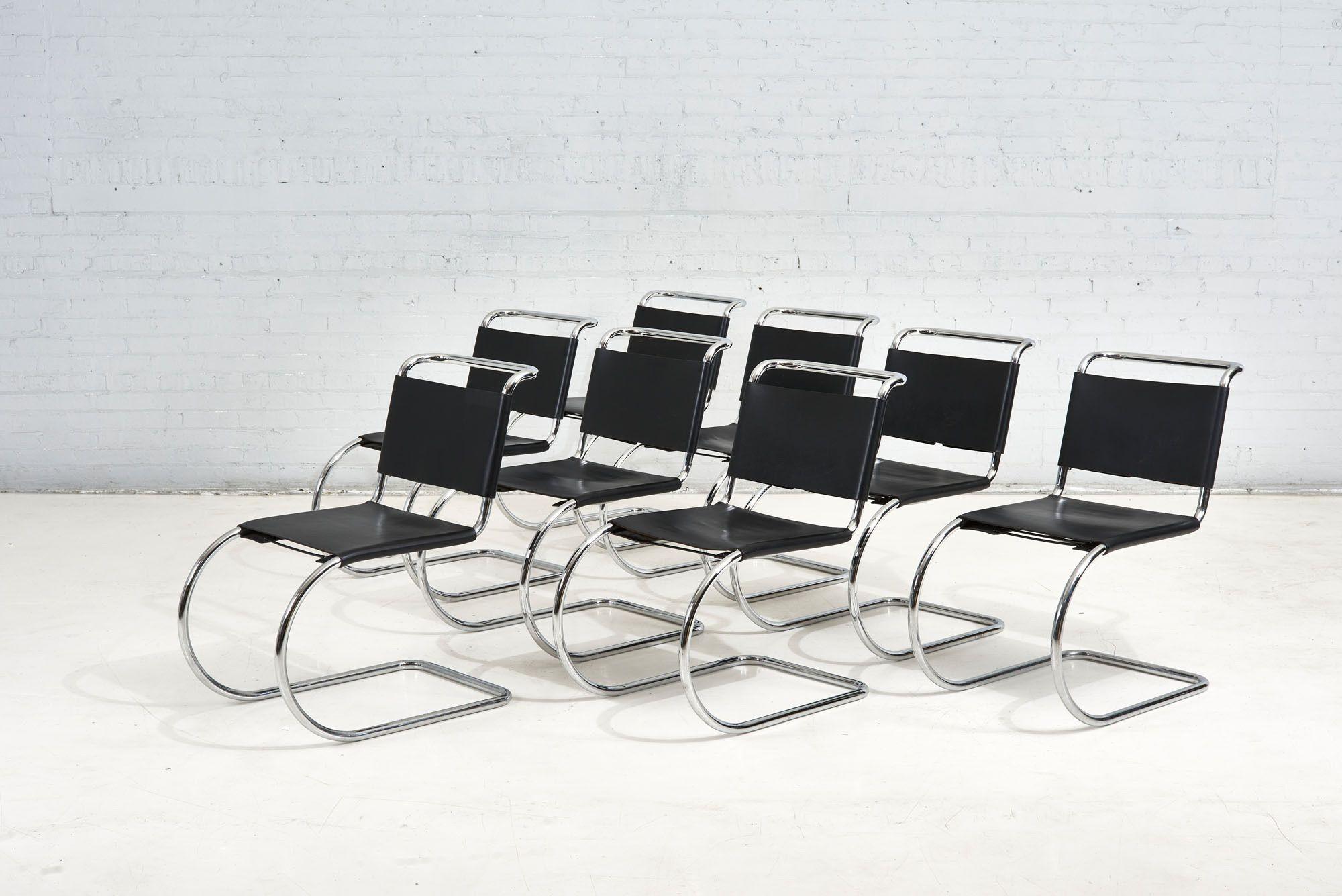 Modern 8 Mies Van Der Rohe Leather MR10 Chairs for Knoll, 1970