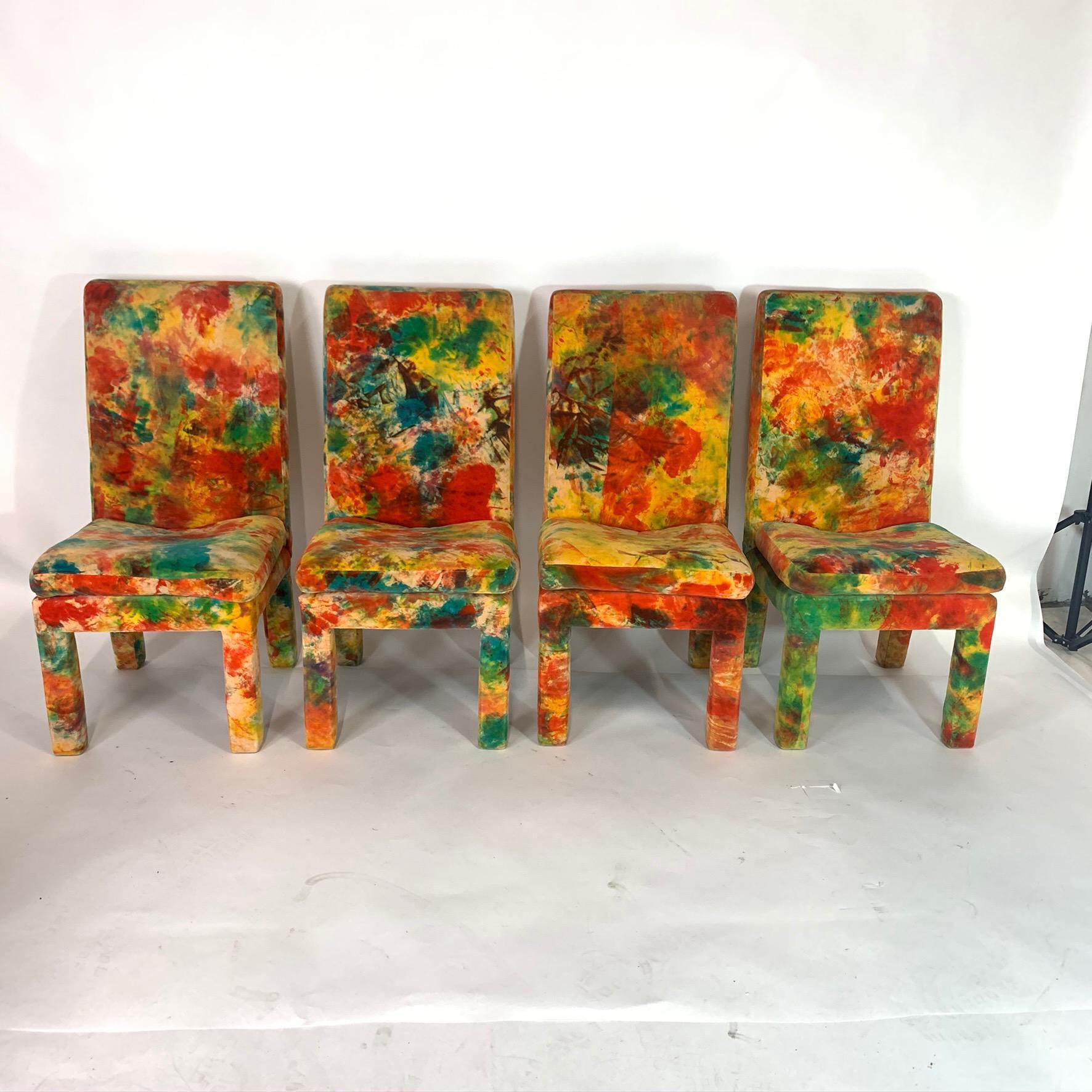 Mid-Century Modern 8 Milo Baughman for Thayer Coggin with Jack Leonor Larsen Tie Die Velvet Chairs