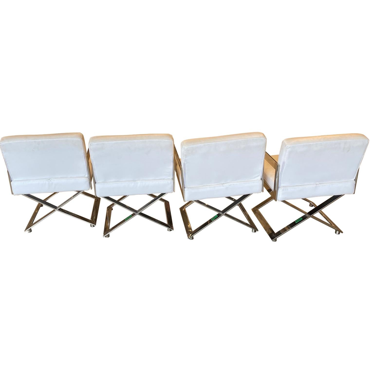 8 Milo Baughman Mid-Century Modern Dining Room Armchairs, Chrome & White Fabric In Good Condition For Sale In Haddonfield, NJ