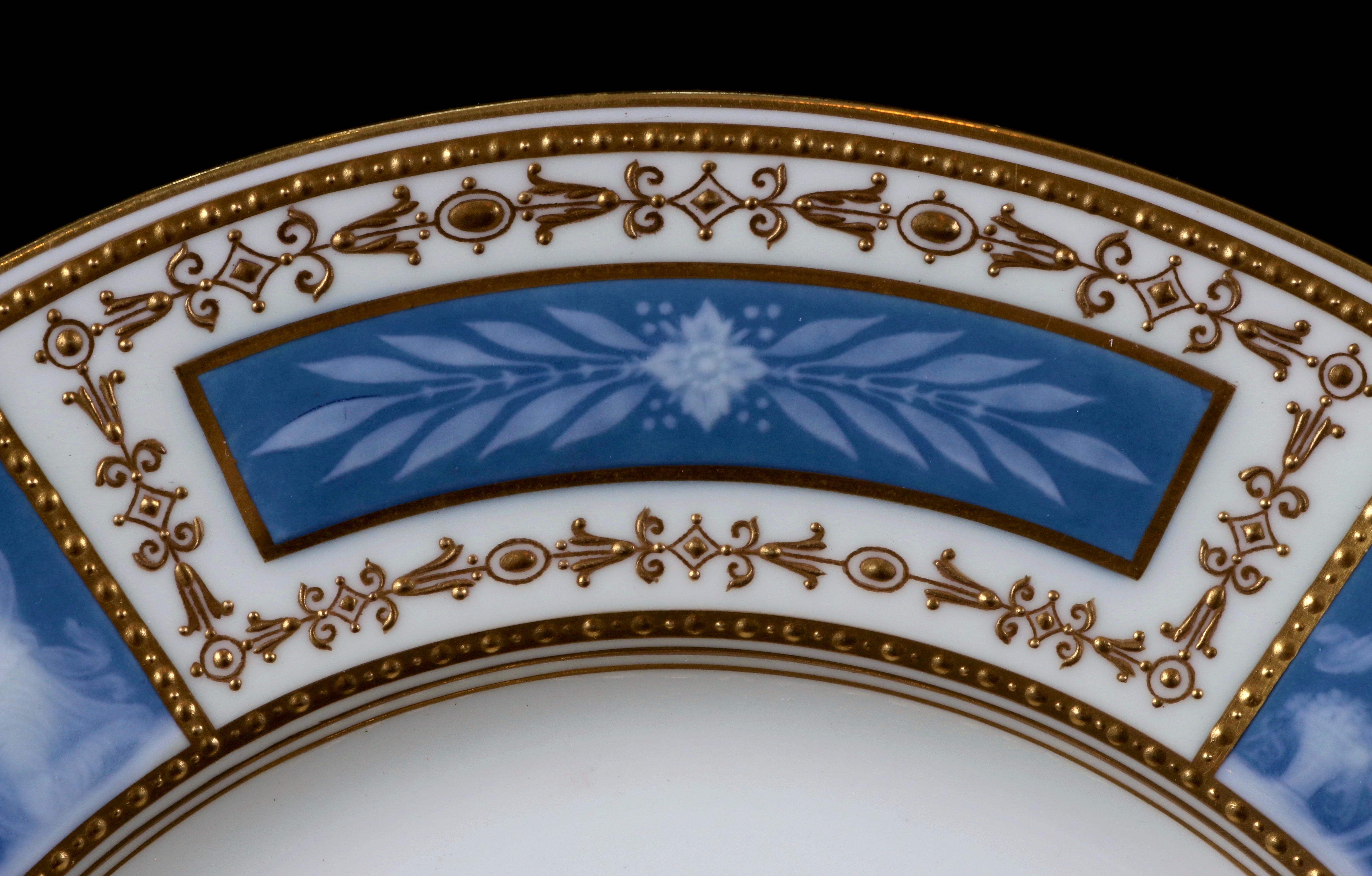 8 Minton Pate-sur-pate Blue Plates for Tiffany, by Artist Albion Birks In Excellent Condition In New York, NY