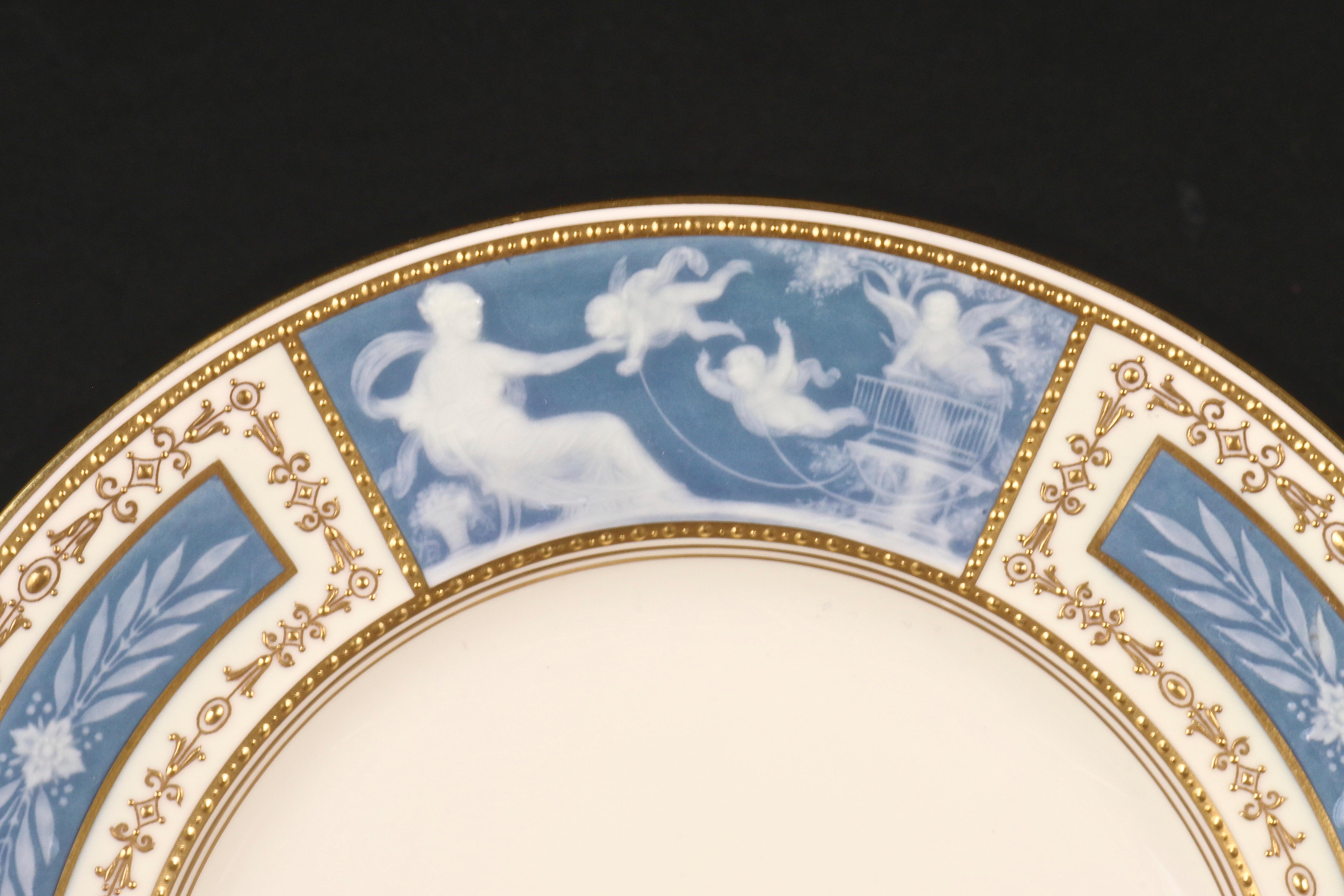 Early 20th Century 8 Minton Pate-sur-pate Blue Plates for Tiffany, by Artist Albion Birks