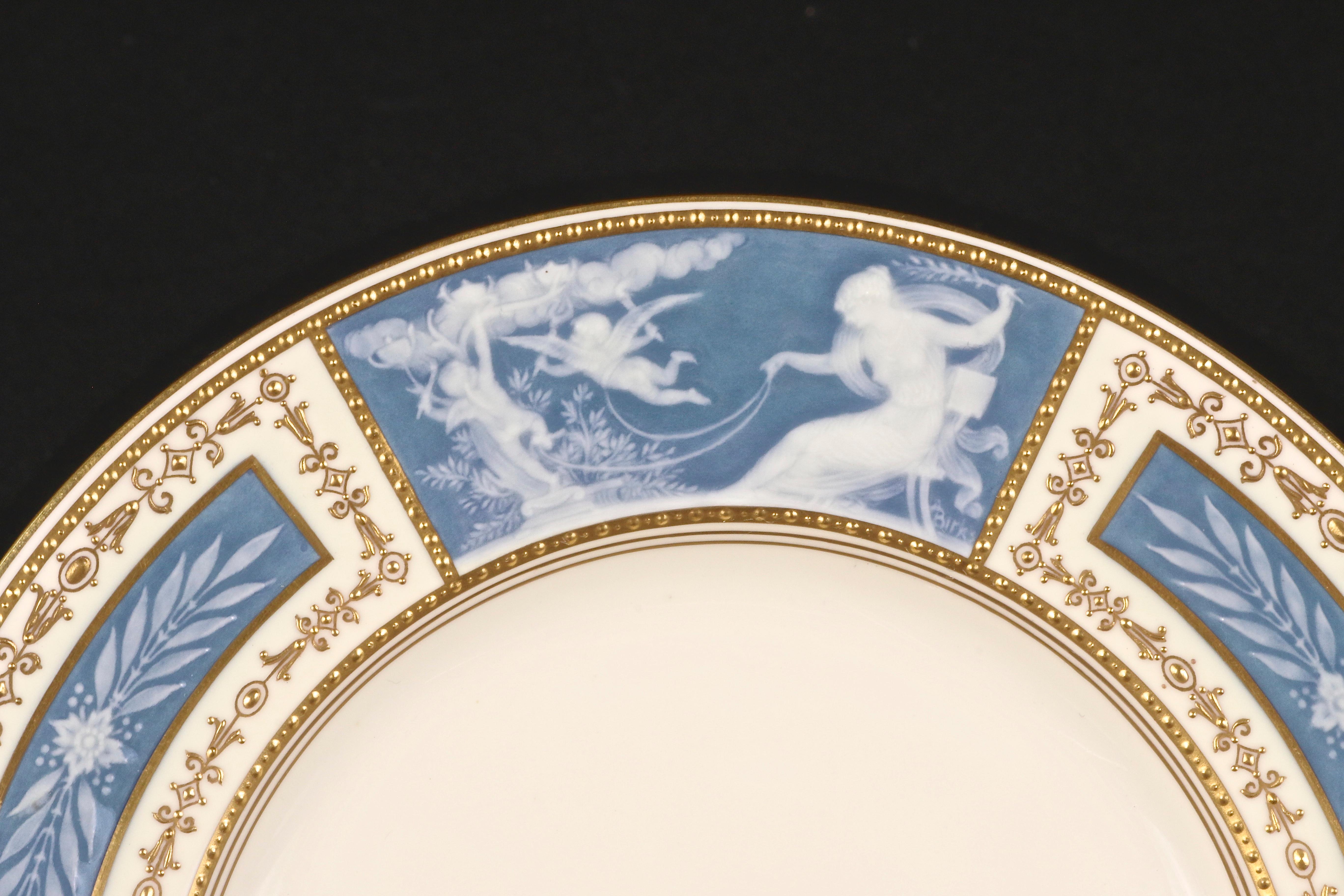 8 Minton Pate-sur-pate Blue Plates for Tiffany, by Artist Albion Birks For Sale 1