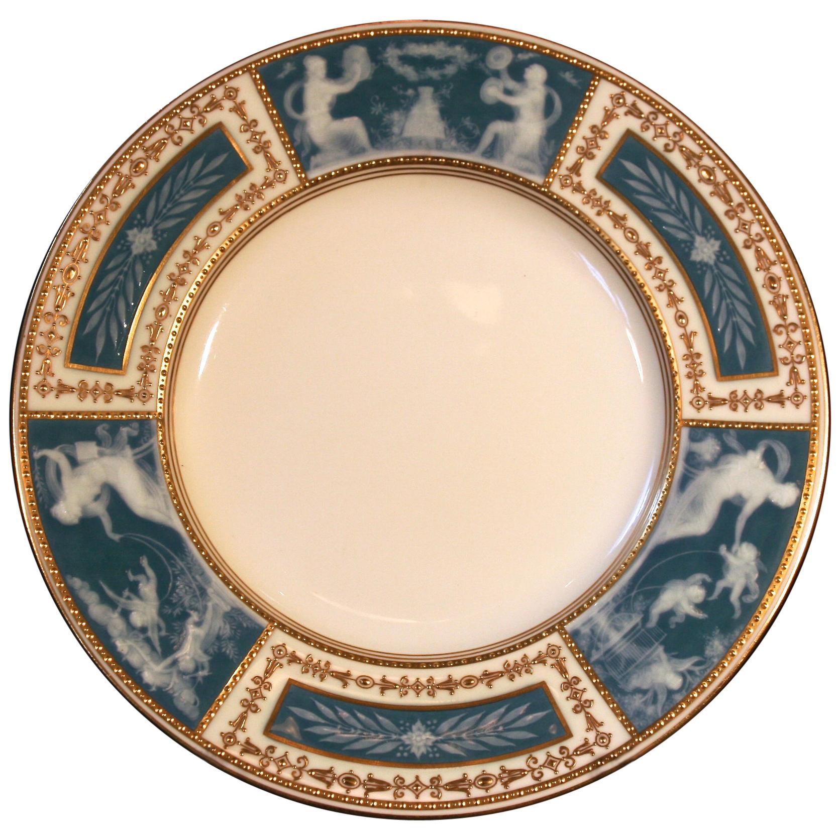 8 Minton Pate-sur-pate Blue Plates for Tiffany, by Artist Albion Birks For Sale